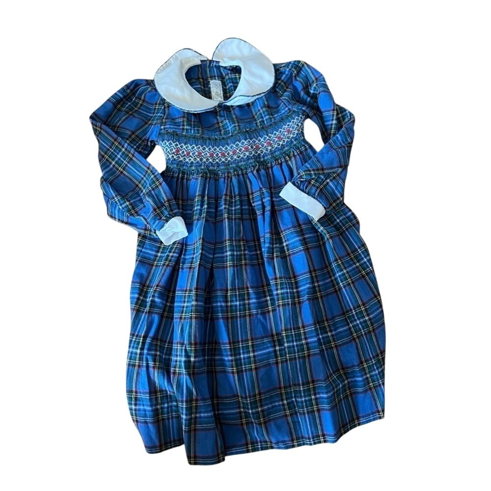 Vintage Lord & Taylor Young‎ People's Shop Blue Plaid Smocked Dress 90s